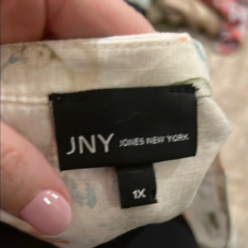 Jones New York Floral Button-Up Blouse - White, Teal  and Orange (96) - Picture 3 of 3